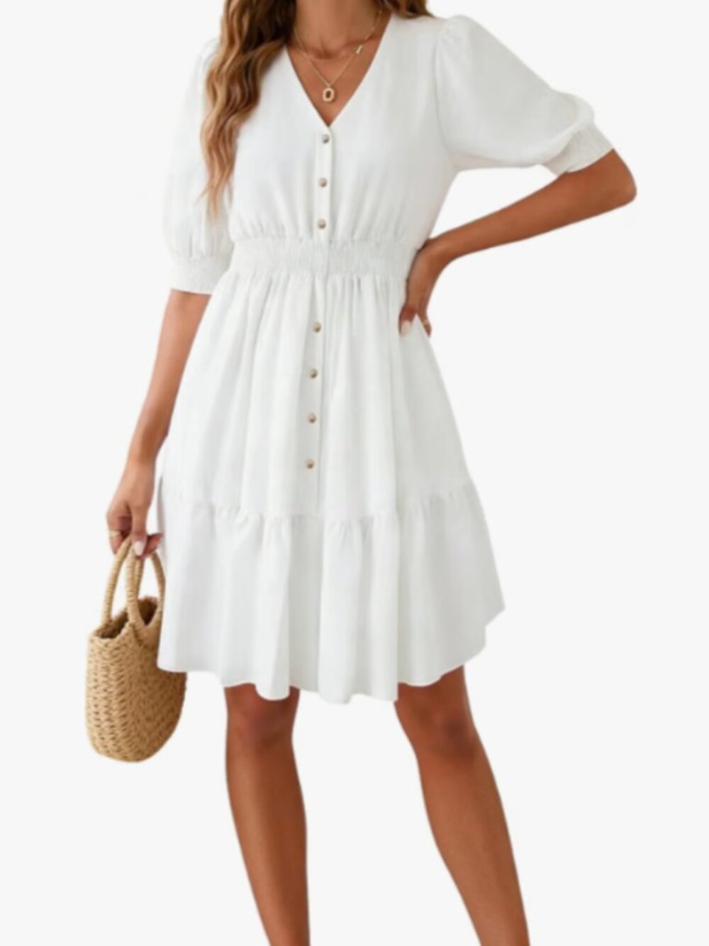Gorgeous Womens White V Neck Short Sleeve Dress